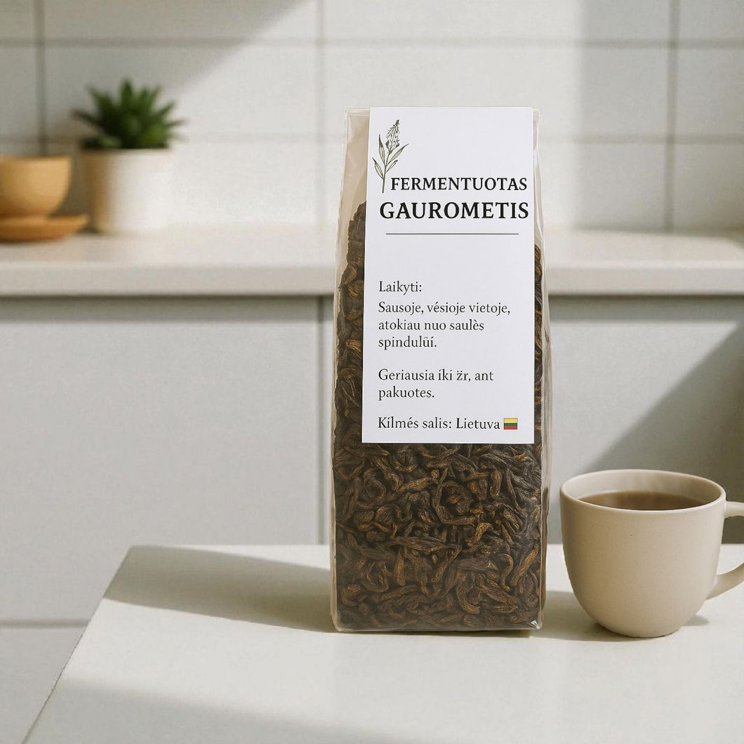 Fermentuota gauromečio arbata.  25 g Pagaminta Lietuvoje.